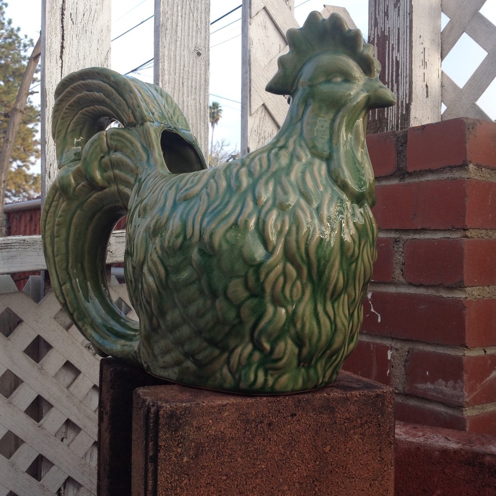 Vintage Green Ceramic Rooster Rare piece,'